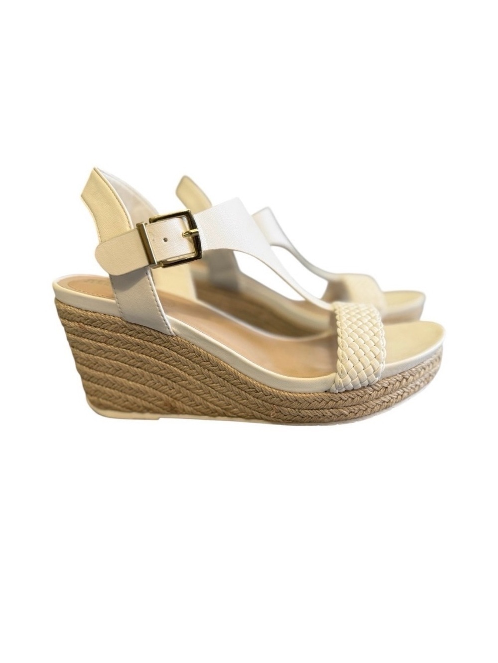 Kenneth Cole Reaction Card Wedge Espadrille Sandals White Size 7.5 #1754